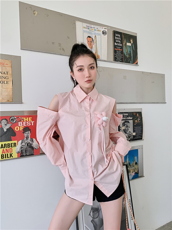 [AC] French off shoulder fashion versatile shirt (with corsage (different for each match)) 6923# JJ