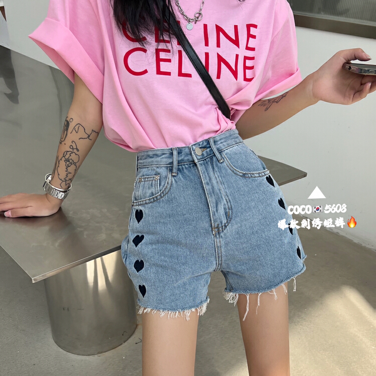 Original price 42.86! New in early summer! [Mi & Co Wu] love embroidery fashion denim shorts c5608# hjy