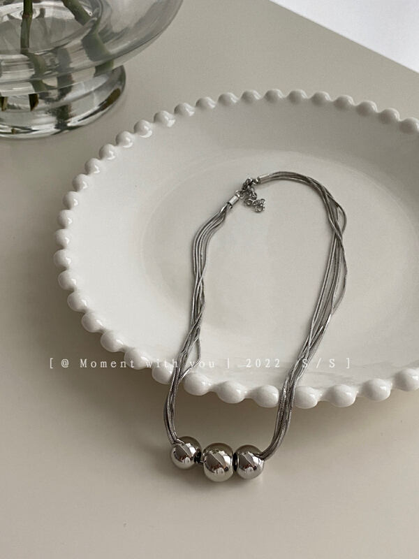 [moment with you] Korean ins round bead multi-layer short necklace d9110# LSW
