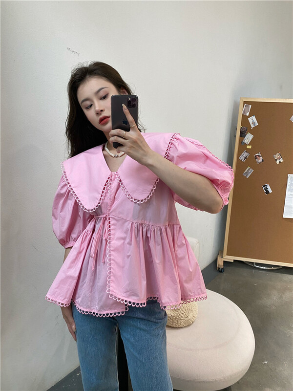 [modern 197] Korean lace up baby collar shirt 5563# zyh
