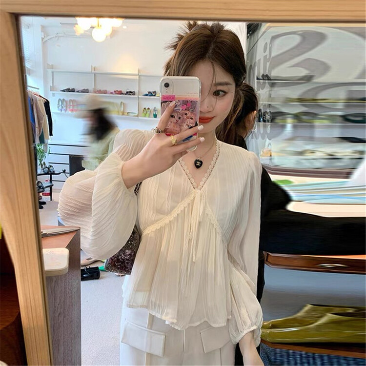[NC edition] Korean soft bubble sleeve V-neck blouse z2388# zxx