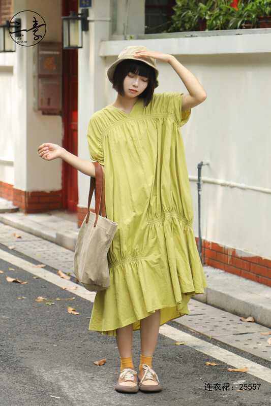[original of three plain clothes] simple temperament Pleated Dress 25557# XYJ