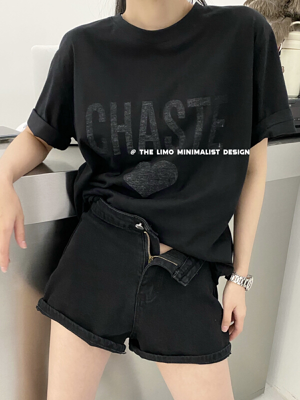 [the limo] love printing basic versatile short sleeve T-shirt 6698# XYJ