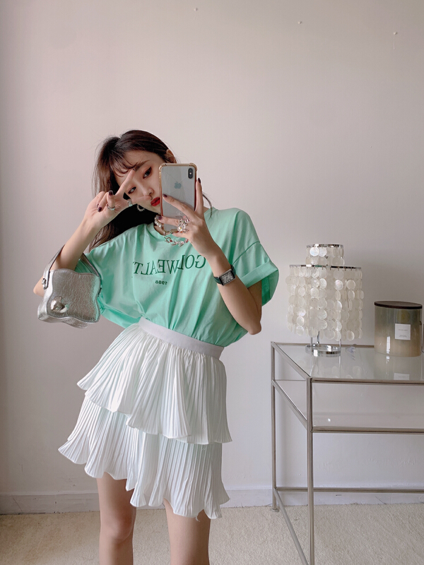 New in early summer! [Vanessa] design bareback chain letter short sleeve T-shirt ys1-6149# ozq