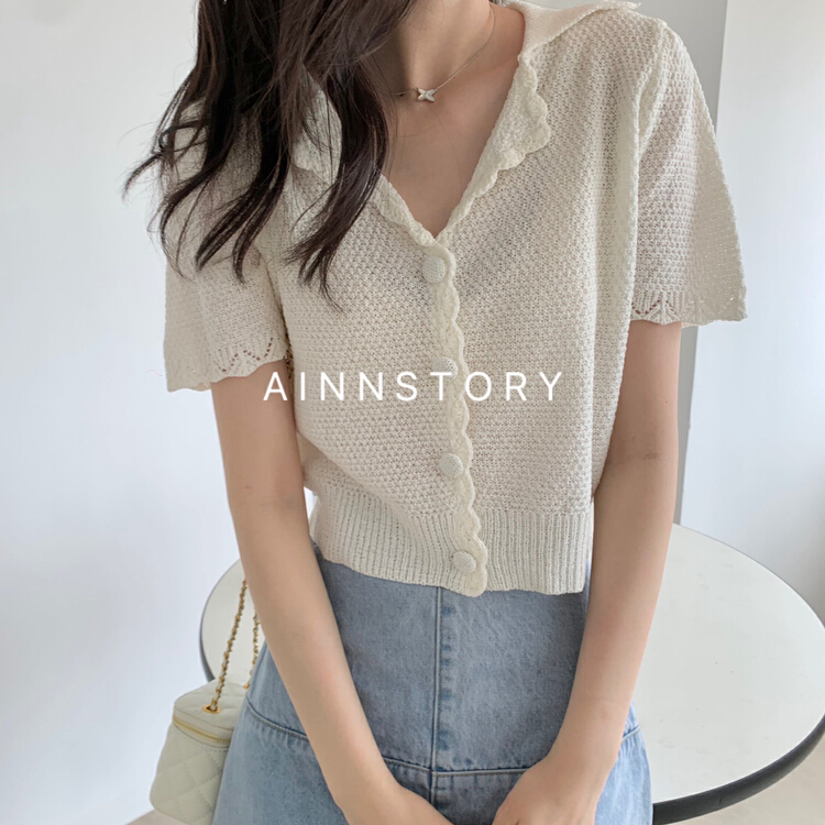 [ainnstory] temperament small crowd button knit c200# HBx