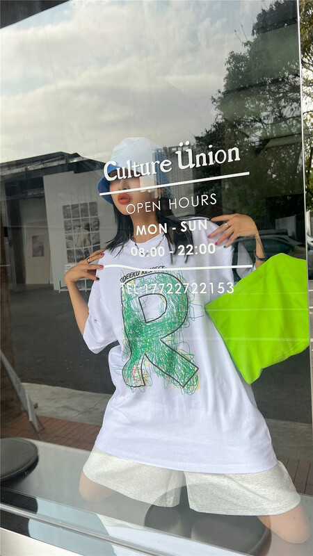 goods in stock! [European and American trend] Korean letters comfortable short sleeve T-shirt 72279# L