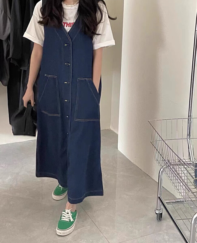 [Simida / doroe] Korean casual design denim vest dress 10053# zxl