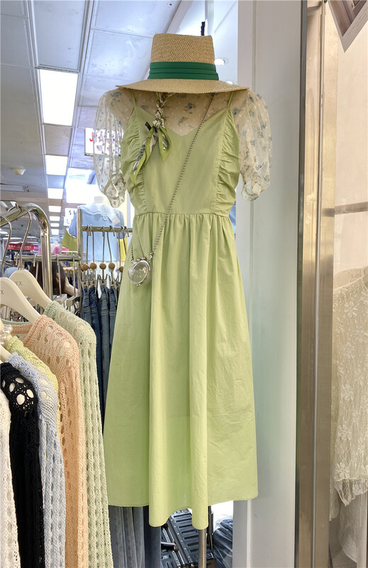 New in early summer! [y.x] Korean version perspective blouse + suspender waist closing dress set 6709# hjy