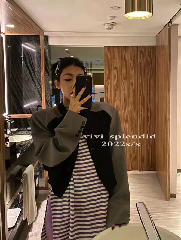[c.h.z] leisure style advanced color matching short coat 90810# WTT