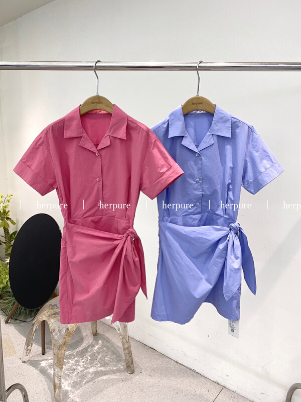 [herpur] temperament strap lapel collar dress s22201145# lwy