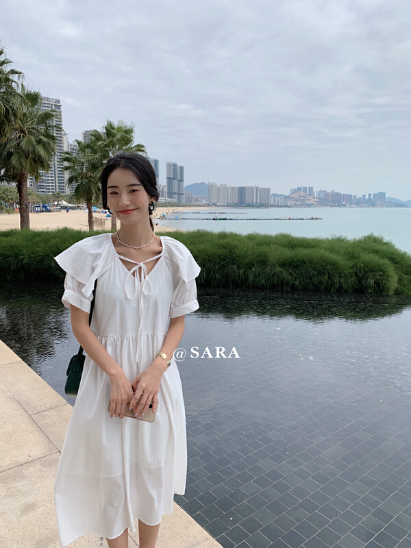 goods in stock! New year in early spring! [Sara] Korean V-neck bandage loose dress 16852# lwy