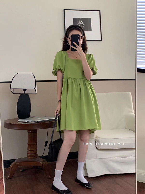 [R n] French small square collar bubble sleeve small dress 80898# ll