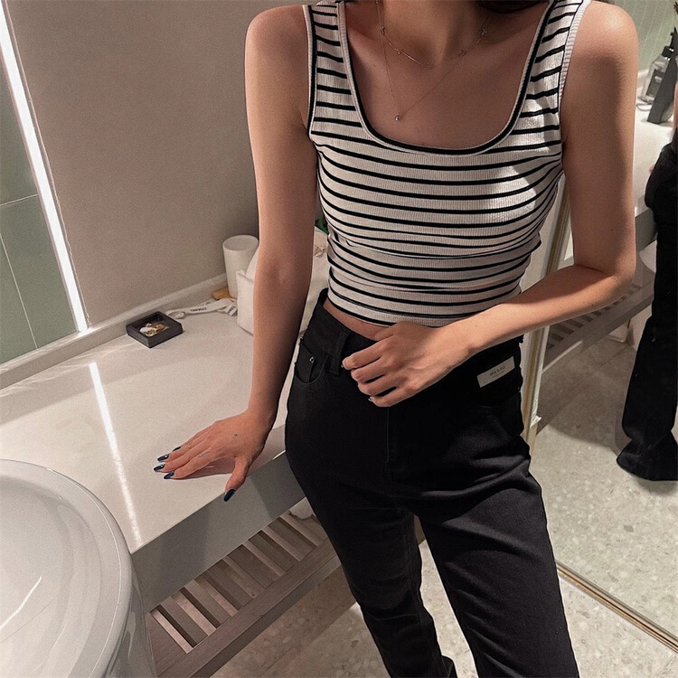 New in early summer! [open] Korean striped sleeveless vest / sling ys1-2798# ozq