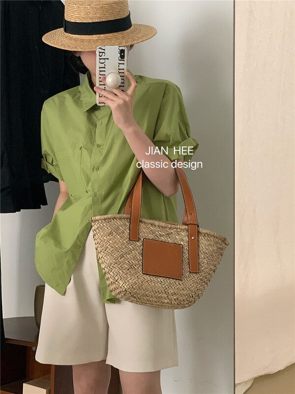 [Jian hee] simple and versatile single breasted short sleeved shirt 2298# ozq