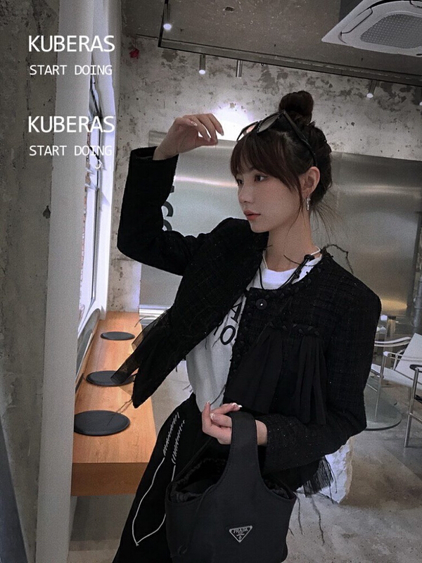 [retain] xiaoxiangfeng splicing mesh short coat + Hip Wrap Skirt Suit 217368# jhy