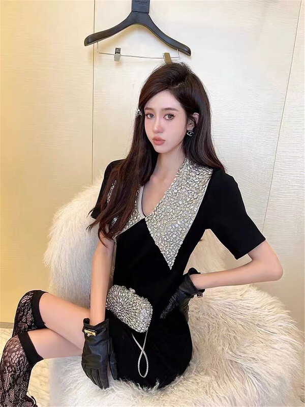 [big C studio] Korean style small fragrant wind Nail Drill Collar Dress 5075# PCZ