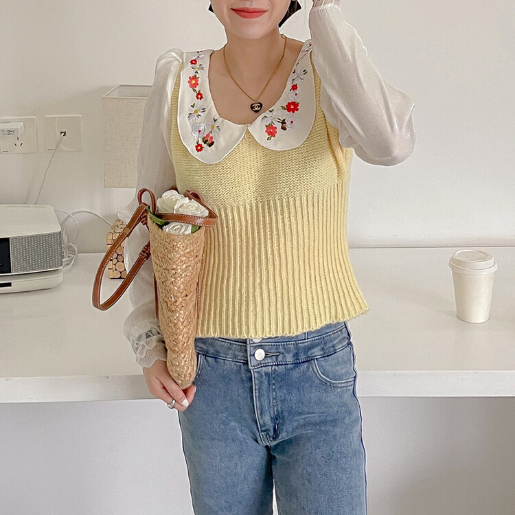 New in early summer! [LML] Korean fashion baby collar embroidered knitwear (knitwear only) 8135# ozq