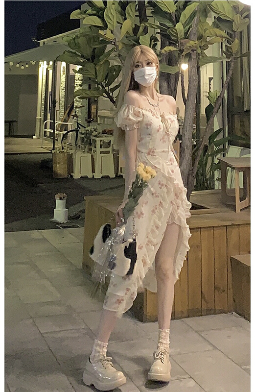 New in early summer! [by] ruffled atmosphere split dress 0015# Cl