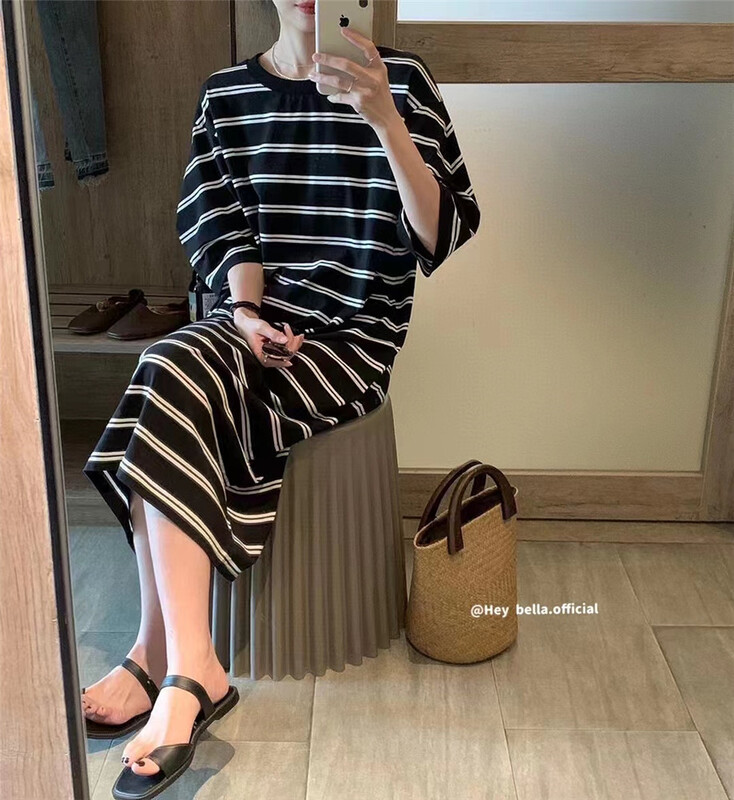 [hey Bella] Korean fashion round neck striped dress ys1-3027# ll