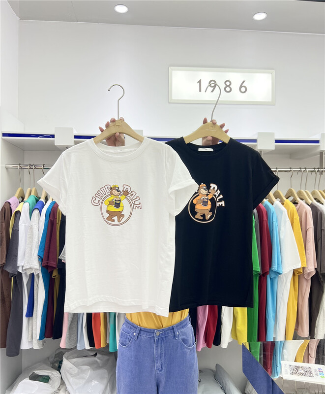 New in early summer! [1986] casual and versatile Cartoon Bear print short sleeve T-shirt c491# LSL