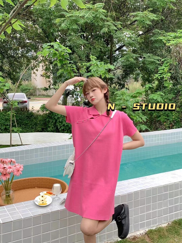 【N】 Ice silk Korean Short Sleeve solid dress m0019# WTT