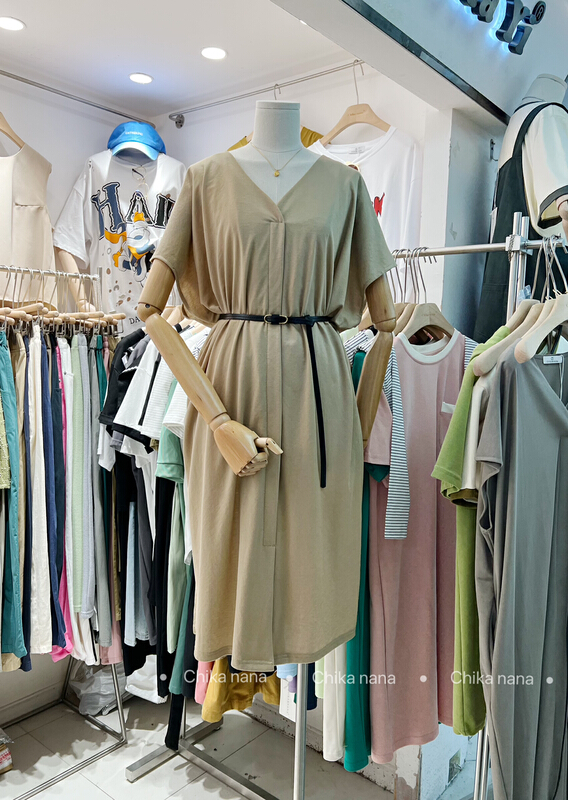 [Yi Jia Yi] Korean temperament solid color loose dress (with belt) 6602# cqw
