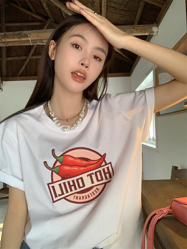 [j.2] simple casual loose print short sleeve T-shirt 5560# LSW