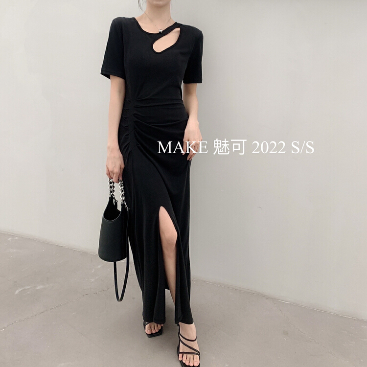 New in early summer! [make Meike] high quality pleated split dress 8697# XJ