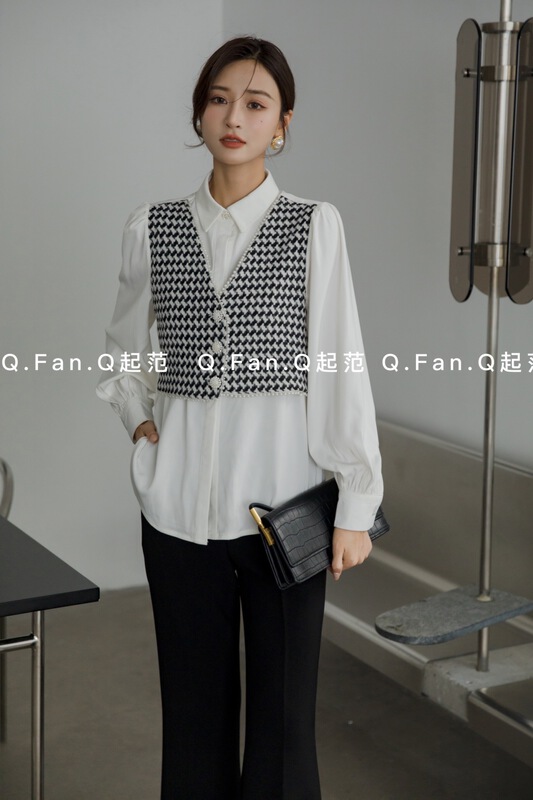 Early winter NEW! [style] elegant color blocking design shirt 7751# JJ