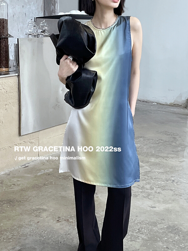 New in early summer! [gracetina Hoo] design sense gradient contrast color reversible two wear long vest / sling bx348# zxl
