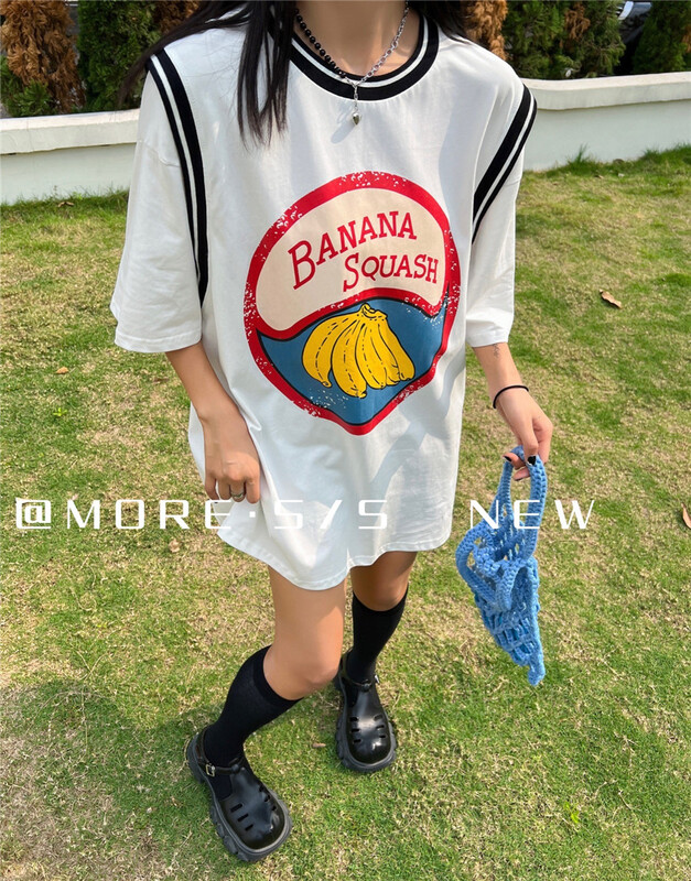 [more] banana print loose short sleeve T-shirt 88127# ozq