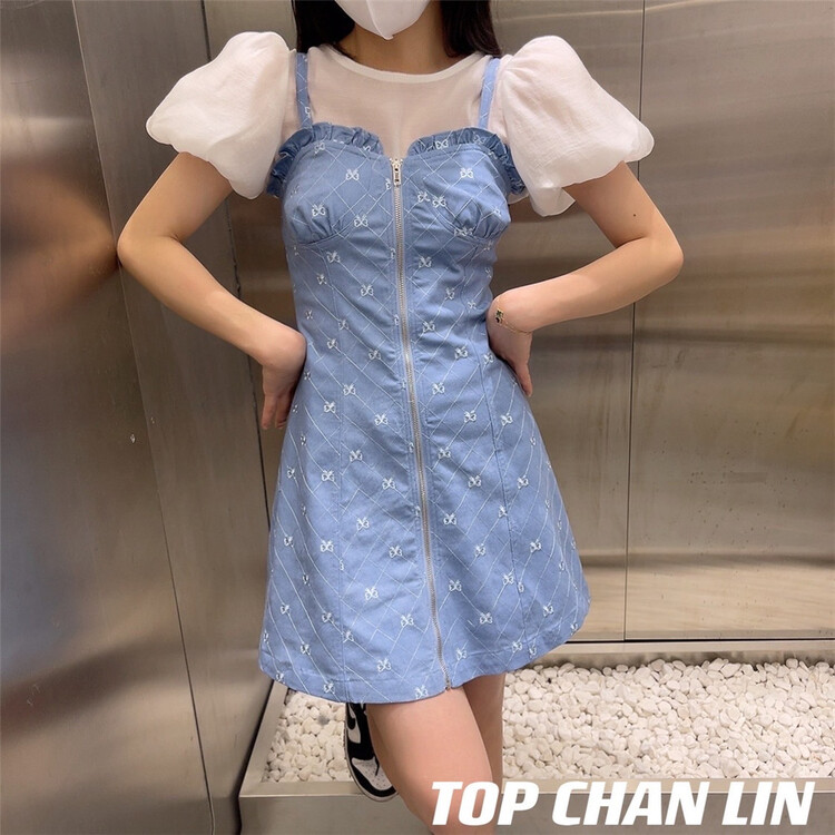 [top Chan Lin] Korean Solid Color Bubble Sleeve Shirt 95155-1# cqw