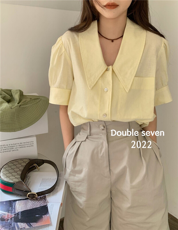 [double seven] baby collar bubble sleeve age reducing short sleeve shirt 28608# zxx