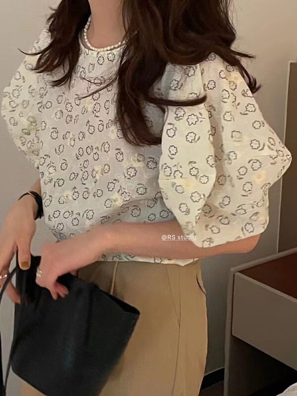 [RS] printed bubble sleeve versatile blouse dh2200# XYY