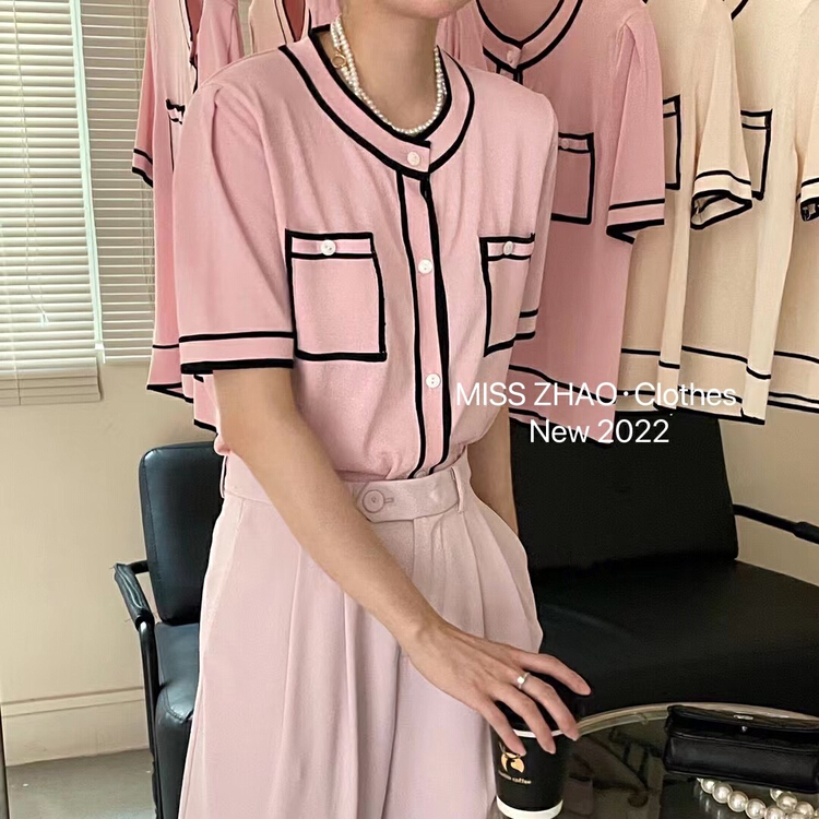 New in early summer! [misszhao] round neck small fragrance single breasted knitted cardigan 1330# HBx
