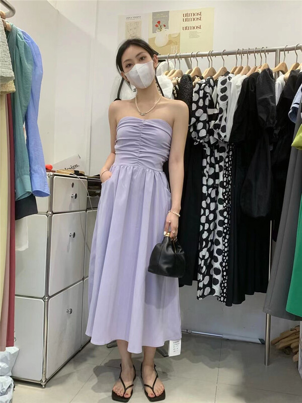 [M queen] Korean style wrinkled strapless dress 6278# HBx