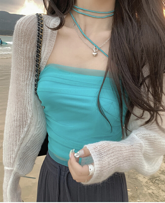 New year in early spring! [Amanda] pure desire wind clavicle one belt mesh versatile thin chest wrap vest 9203# hjy