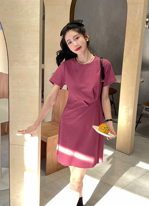 [Sze] Korean version round neck pullover, waist closed and thin T-shirt dress 20161# zxx