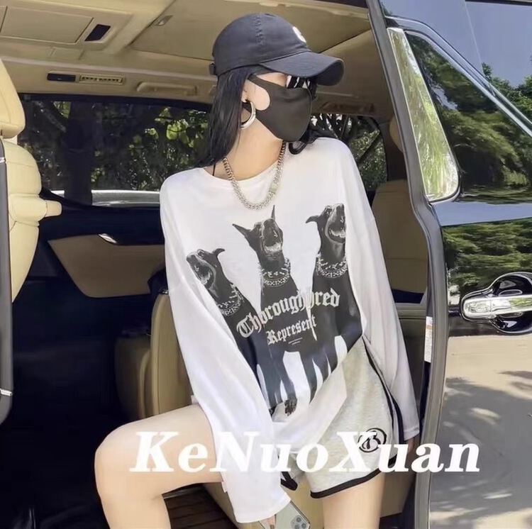 [yyq] Korean print comfortable long sleeve T-shirt 1023# L