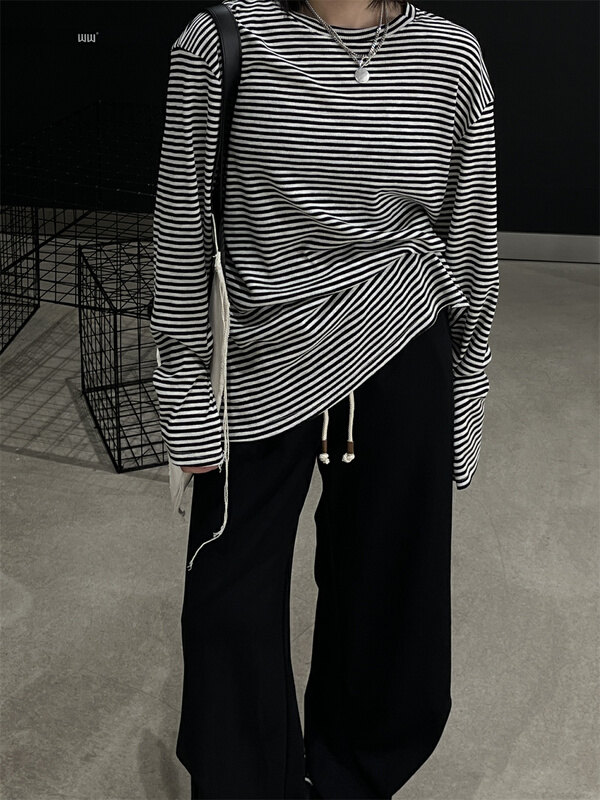 [WP / Yinuo] simple Japanese versatile stripe long sleeve T-shirt d770# CSX