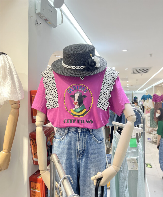 New in early summer! [shuilifang] stitching design, retro and thin short sleeve T-shirt 8129# LSL