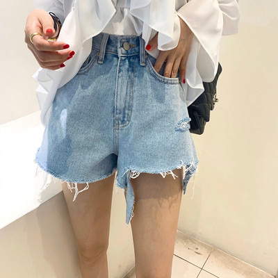 New in early summer! [four seasons] washed holes, cut edges, A-shaped denim shorts 543# LSL