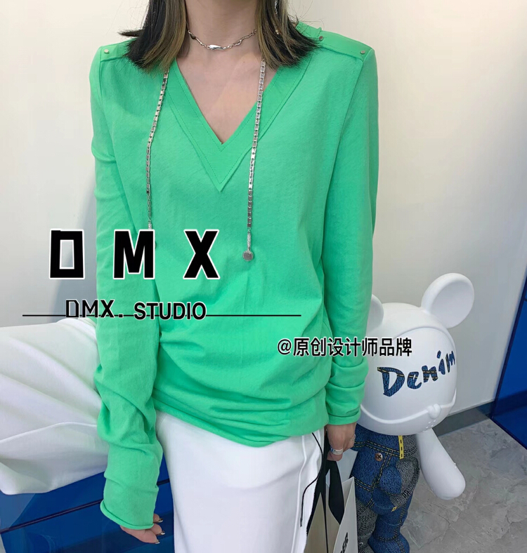 New year in early spring! [DMX] V-neck design simple and versatile slim long sleeve T-shirt 6628# XYY