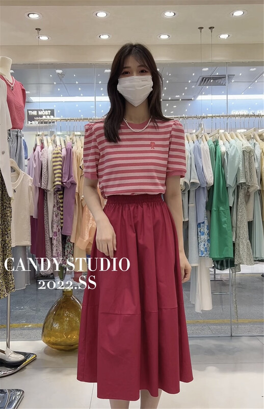 【CANDY糖果】韓系純色鬆緊腰半身裙  B3195#  ZSY