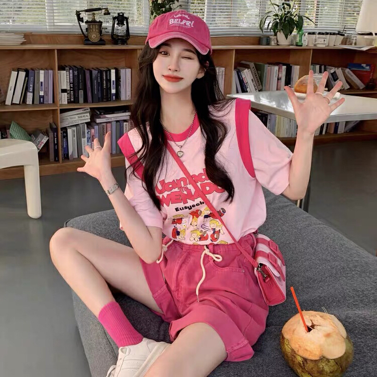 [Huaxi] cartoon printed T-shirt + loose fashion jeans set 8925# PCZ