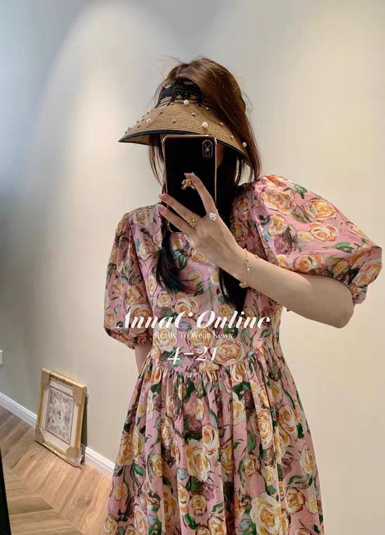 [w design] Korean loose foreign style retro Rose Dress 21951# WPL
