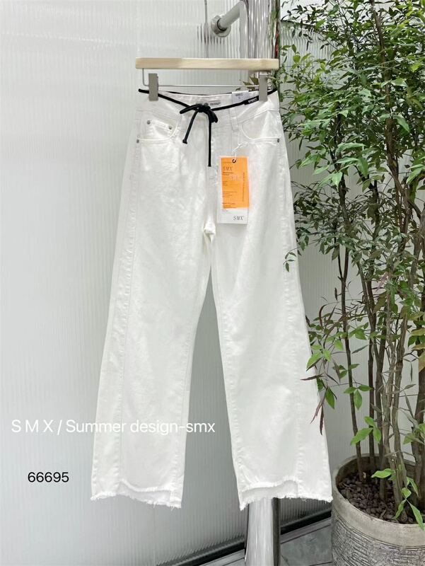 New in early summer! [SMX] high waist lace up straight jeans 66995# XJ