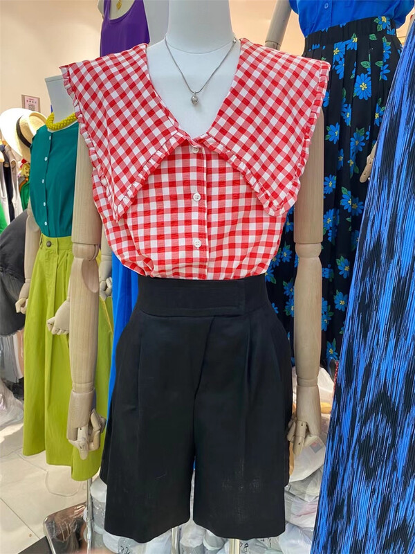 [River collect] checkered single breasted fashion vest / sling 1663# zxl