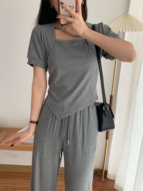 [Lina] simple solid color casual pants suit 8743# zxx