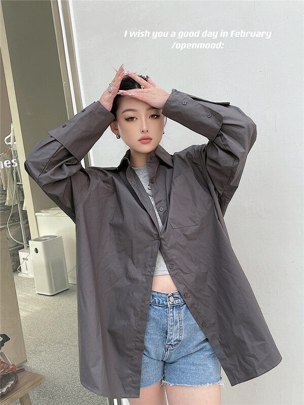 New year in early spring! [open] simple solid color loose shirt 3513# ozq
